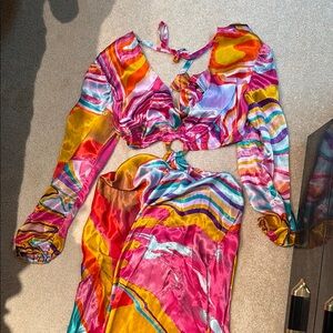 Vibrant Multicolor Glitter Cutout Maxi Summer Dress L